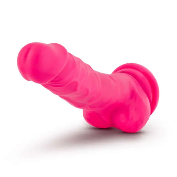 Dildos Blush Novelties Neo Elite 75 inches Silicone Dual Density Cock with Balls Neon Pink