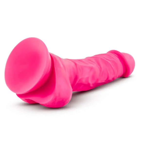 Dildos Blush Novelties Neo Elite 75 inches Silicone Dual Density Cock with Balls Neon Pink