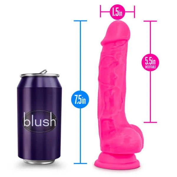 Dildos Blush Novelties Neo Elite 75 inches Silicone Dual Density Cock with Balls Neon Pink