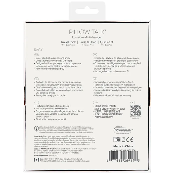 Pillow Talk Racy Mini MassagerTeal 5 BMS Vibrators