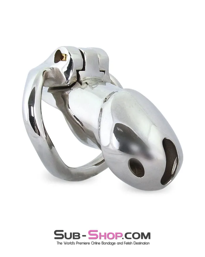 7136M Encased in Stainless Steel Locking Chastity Cock Cage Moonwell Male Sex Toys
