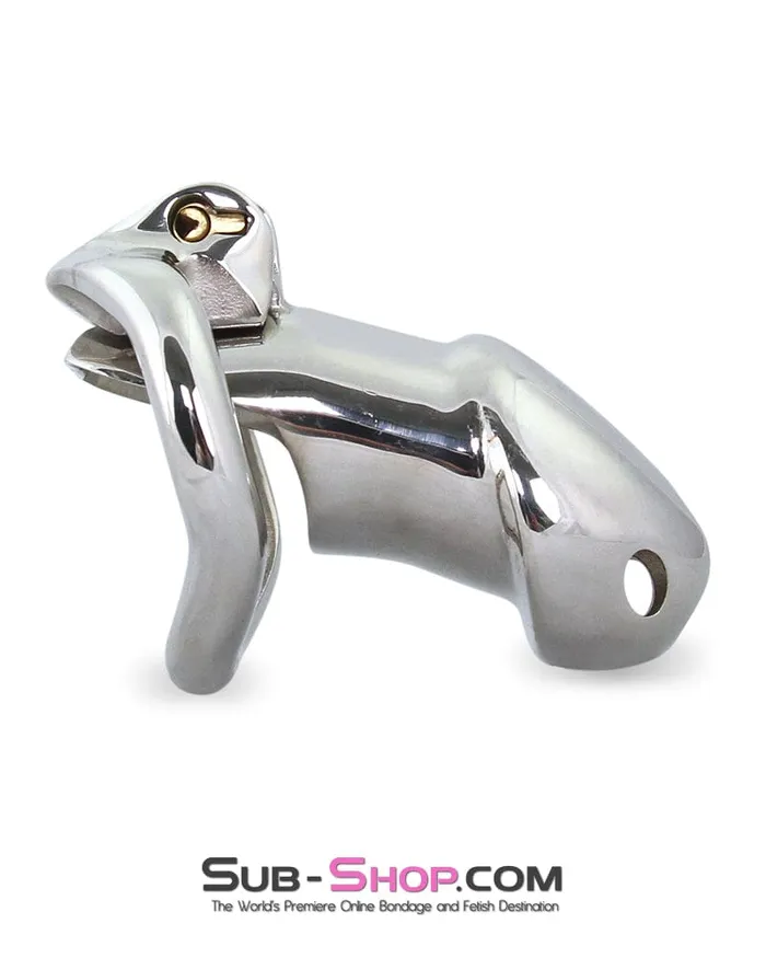 7136M Encased in Stainless Steel Locking Chastity Cock Cage Moonwell Male Sex Toys