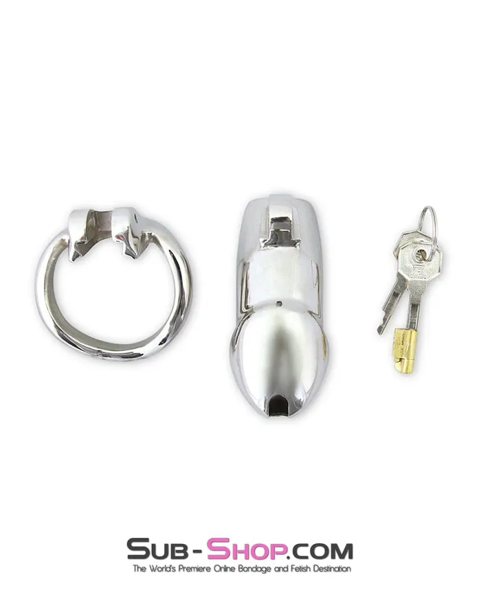 7136M Encased in Stainless Steel Locking Chastity Cock Cage Moonwell Male Sex Toys