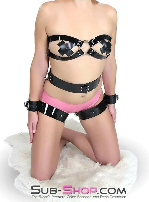 Anal Autumn 2791A Dark Captive Black Luxe PVC Thigh to Wrist Cuffs