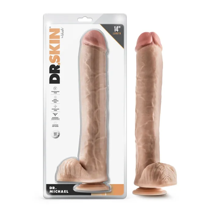 Dildos Dr Skin Dr Michael 14 Inch Dildo With Balls Beige Blush